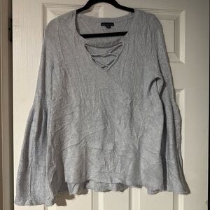 American Eagle Outfitters Light Gray Crisscross V-Neck Sweater Top